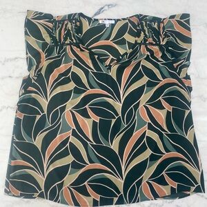 Plus Size DR2 Green and Tan Leaf Print Blouse Size XXL